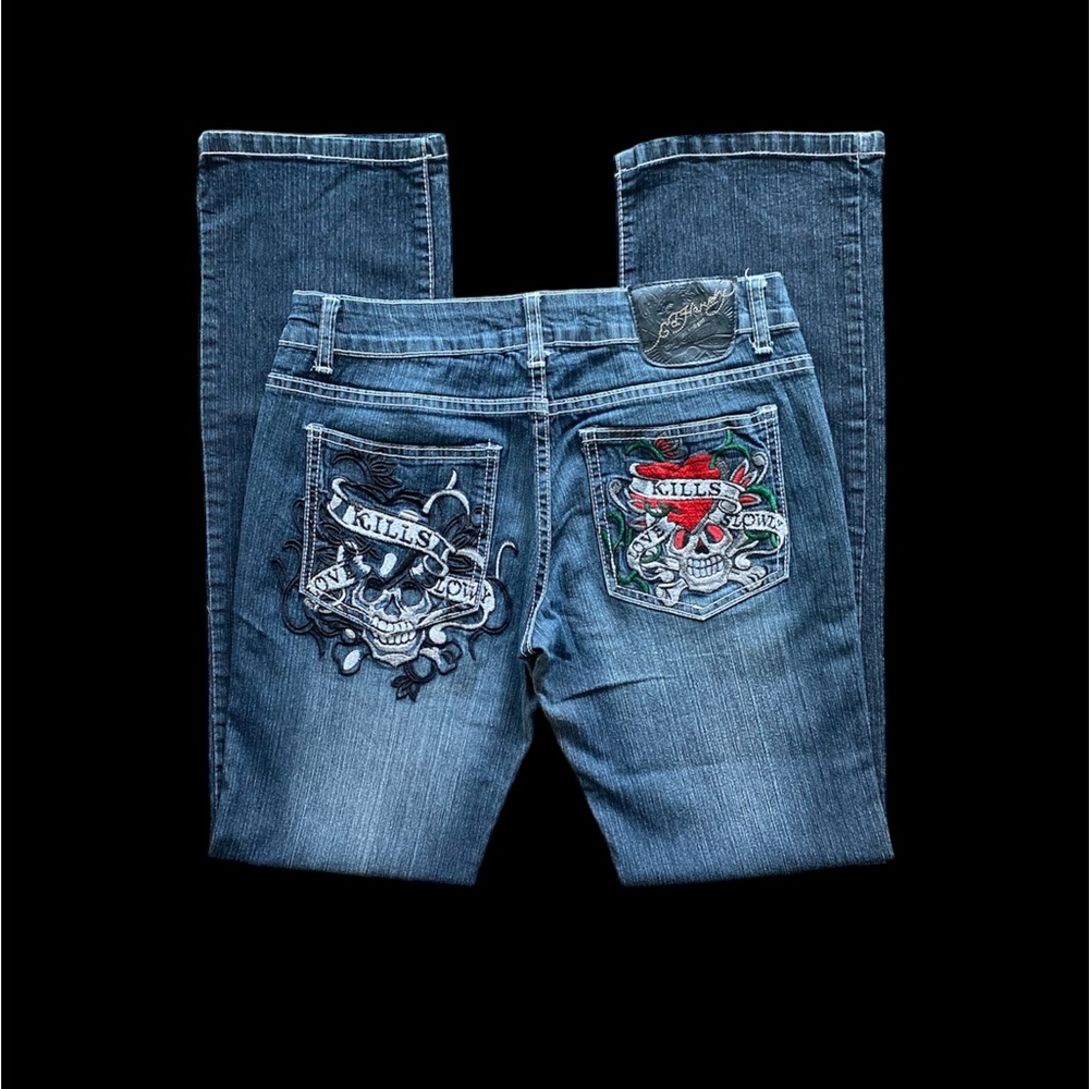 Ed Hardy | Cyber Y2K embroidered bootcut embellished gothic grunge vintage jeans - Picture 1 of 10